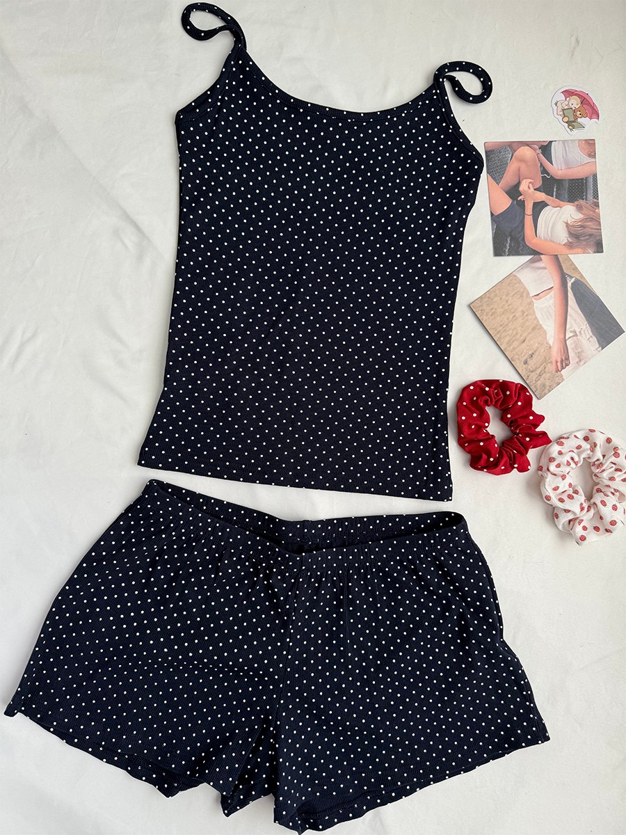 Navy Dot Ribbed Shorts Sets Wo - Tank Top Ribbed recensie en prijs